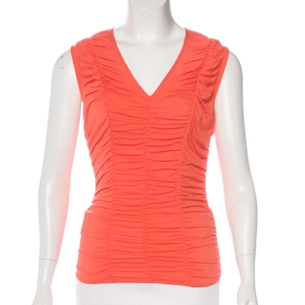 Celine Coral Orange V Neck Sleeveless Stretch Top size 42
